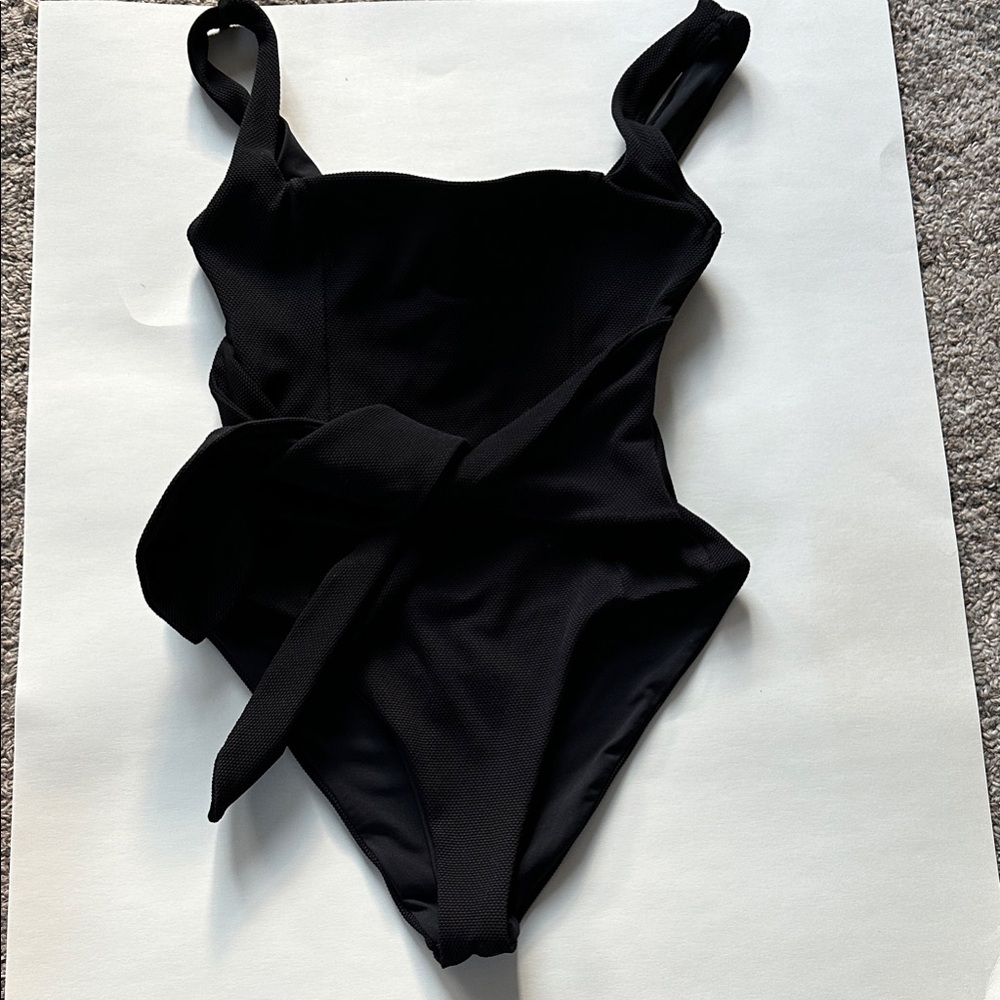 L Space Balboa Black Textured Tie Belt One Piece